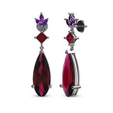 Rodolit garnet ve ametist 8 ayar beyaz altın küpe