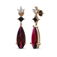 Dillon Küpe - Rodolit garnet, siyah zirkon ve beyaz zirkon 18 ayar rose altın küpe #1xi8ob8