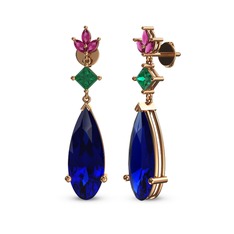 Lab safir, yeşil kuvars ve rodolit garnet 18 ayar rose altın küpe