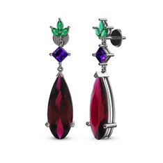 Rodolit garnet, ametist ve yeşil kuvars 18 ayar beyaz altın küpe