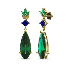 Dillon Küpe - Yeşil kuvars ve lab safir 925 ayar altın kaplama gümüş küpe #1yotpgv