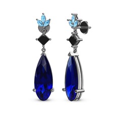 Dillon Küpe - Lab safir, siyah zirkon ve akuamarin 14 ayar beyaz altın küpe #1yqdzt7