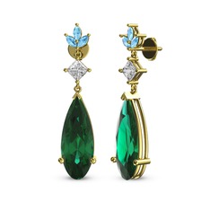 Yeşil kuvars, swarovski ve akuamarin 8 ayar altın küpe