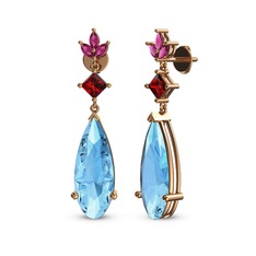 Akuamarin, garnet ve rodolit garnet 18 ayar rose altın küpe