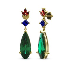 Dillon Küpe - Yeşil kuvars, lab safir ve garnet 8 ayar altın küpe #2mhcbs