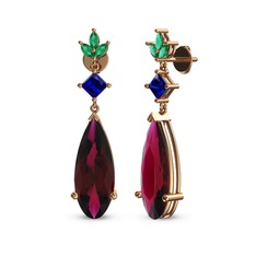 Rodolit garnet, lab safir ve yeşil kuvars 925 ayar rose altın kaplama gümüş küpe