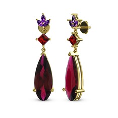 Dillon Küpe - Rodolit garnet, garnet ve ametist 14 ayar altın küpe #4uwb3e