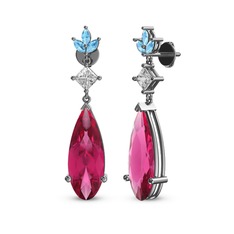 Pembe kuvars, swarovski ve akuamarin 18 ayar beyaz altın küpe
