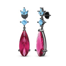 Dillon Küpe - Pembe kuvars ve akuamarin 925 ayar siyah rodyum kaplama gümüş küpe #5kkc4s