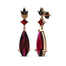Rodolit garnet, garnet ve siyah zirkon 14 ayar rose altın küpe
