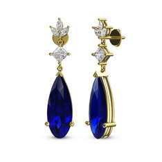 Dillon Küpe - Lab safir, swarovski ve beyaz zirkon 925 ayar altın kaplama gümüş küpe #5quejr