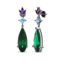 Dillon Küpe - Yeşil kuvars, akuamarin ve ametist 14 ayar beyaz altın küpe #5rtx7b