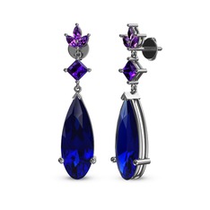 Dillon Küpe - Lab safir ve ametist 14 ayar beyaz altın küpe #63prqq