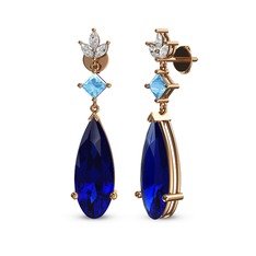 Dillon Küpe - Lab safir, akuamarin ve beyaz zirkon 14 ayar rose altın küpe #6xk6l9