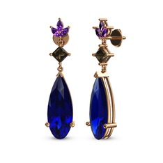 Dillon Küpe - Lab safir, dumanlı kuvars ve ametist 18 ayar rose altın küpe #7dryae