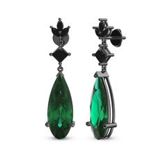 Yeşil kuvars ve siyah zirkon 925 ayar siyah rodyum kaplama gümüş küpe