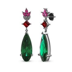 Yeşil kuvars, garnet ve rodolit garnet 18 ayar beyaz altın küpe