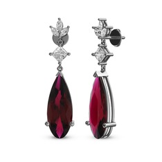 Dillon Küpe - Rodolit garnet, swarovski ve beyaz zirkon 18 ayar beyaz altın küpe #80pkbf