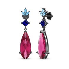 Dillon Küpe - Pembe kuvars, lab safir ve akuamarin 925 ayar siyah rodyum kaplama gümüş küpe #8t6en6