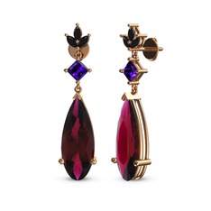 Dillon Küpe - Rodolit garnet, ametist ve siyah zirkon 14 ayar rose altın küpe #8wqwp2