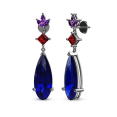 Lab safir, garnet ve ametist 14 ayar beyaz altın küpe