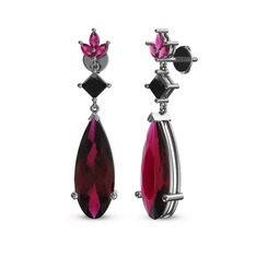 Dillon Küpe - Rodolit garnet ve siyah zirkon 14 ayar beyaz altın küpe #9plj6y