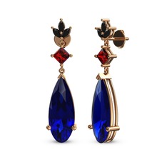 Lab safir, garnet ve siyah zirkon 8 ayar rose altın küpe