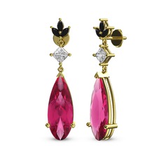 Pembe kuvars, beyaz zirkon ve siyah zirkon 14 ayar altın küpe