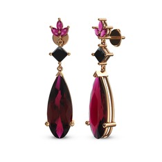 Rodolit garnet ve siyah zirkon 18 ayar rose altın küpe
