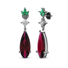 Dillon Küpe - Rodolit garnet, beyaz zirkon ve yeşil kuvars 14 ayar beyaz altın küpe #be61uj