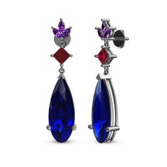 Lab safir, rodolit garnet ve ametist 14 ayar beyaz altın küpe