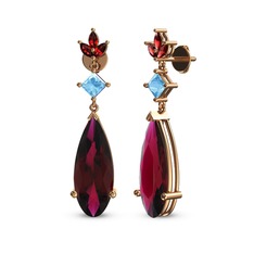 Rodolit garnet, akuamarin ve garnet 18 ayar rose altın küpe