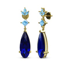 Lab safir ve akuamarin 18 ayar altın küpe