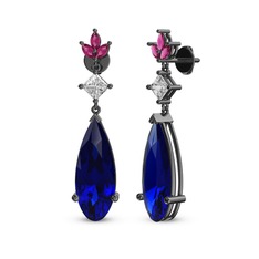 Dillon Küpe - Lab safir, swarovski ve rodolit garnet 925 ayar siyah rodyum kaplama gümüş küpe #c8pa9z