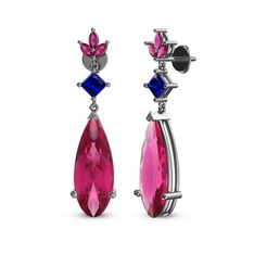 Pembe kuvars, lab safir ve rodolit garnet 18 ayar beyaz altın küpe