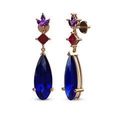 Lab safir, rodolit garnet ve ametist 18 ayar rose altın küpe