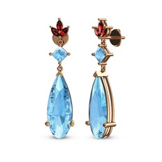 Dillon Küpe - Akuamarin ve garnet 8 ayar rose altın küpe #d538b9