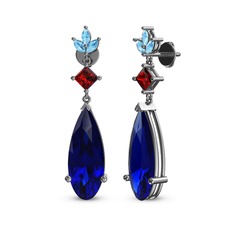 Lab safir, garnet ve akuamarin 14 ayar beyaz altın küpe