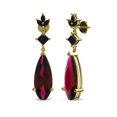 Rodolit garnet ve siyah zirkon 14 ayar altın küpe