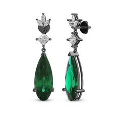 Dillon Küpe - Yeşil kuvars, swarovski ve beyaz zirkon 925 ayar siyah rodyum kaplama gümüş küpe #ehflhp