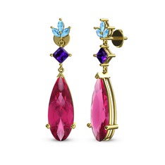 Dillon Küpe - Pembe kuvars, ametist ve akuamarin 925 ayar altın kaplama gümüş küpe #evsnj7