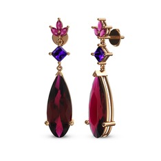 Rodolit garnet ve ametist 8 ayar rose altın küpe