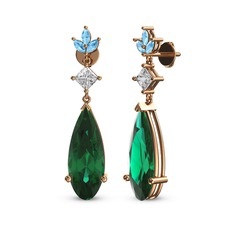 Dillon Küpe - Yeşil kuvars, swarovski ve akuamarin 14 ayar rose altın küpe #f7rmzg