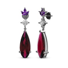 Dillon Küpe - Rodolit garnet, swarovski ve ametist 14 ayar beyaz altın küpe #g26v0w