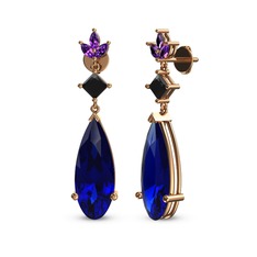 Dillon Küpe - Lab safir, siyah zirkon ve ametist 8 ayar rose altın küpe #g5q72