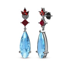 Dillon Küpe - Akuamarin, rodolit garnet ve garnet 14 ayar beyaz altın küpe #gfr2rd