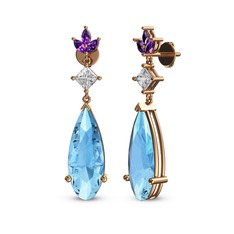 Dillon Küpe - Akuamarin, swarovski ve ametist 8 ayar rose altın küpe #gjtgvg