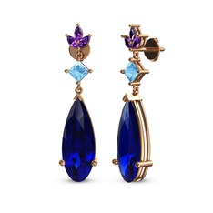 Dillon Küpe - Lab safir, akuamarin ve ametist 8 ayar rose altın küpe #h792om