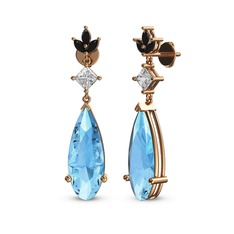 Dillon Küpe - Akuamarin, swarovski ve siyah zirkon 18 ayar rose altın küpe #hahe9h