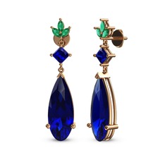 Lab safir ve yeşil kuvars 18 ayar rose altın küpe